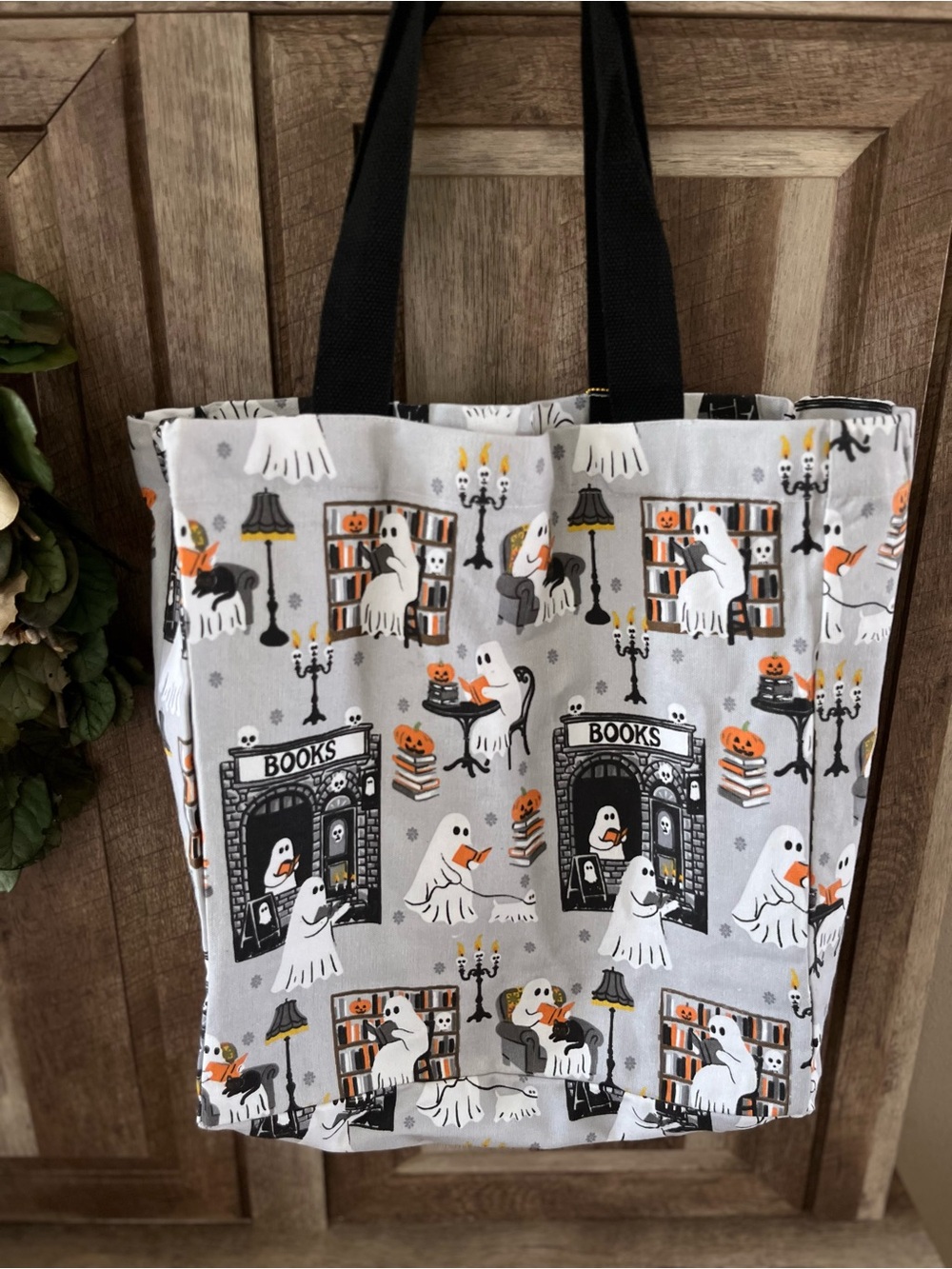 Cute Halloween Ghost Bookstore Tote Bag | Spooky Bookish Canvas Shoulder Bag